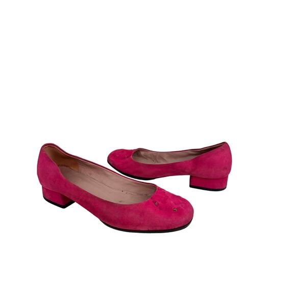 GUCCI Women Ballerinas Low Heel Size 35 Pink Suede Square Toe Slip On Shoe FLAW - Picture 1 of 7